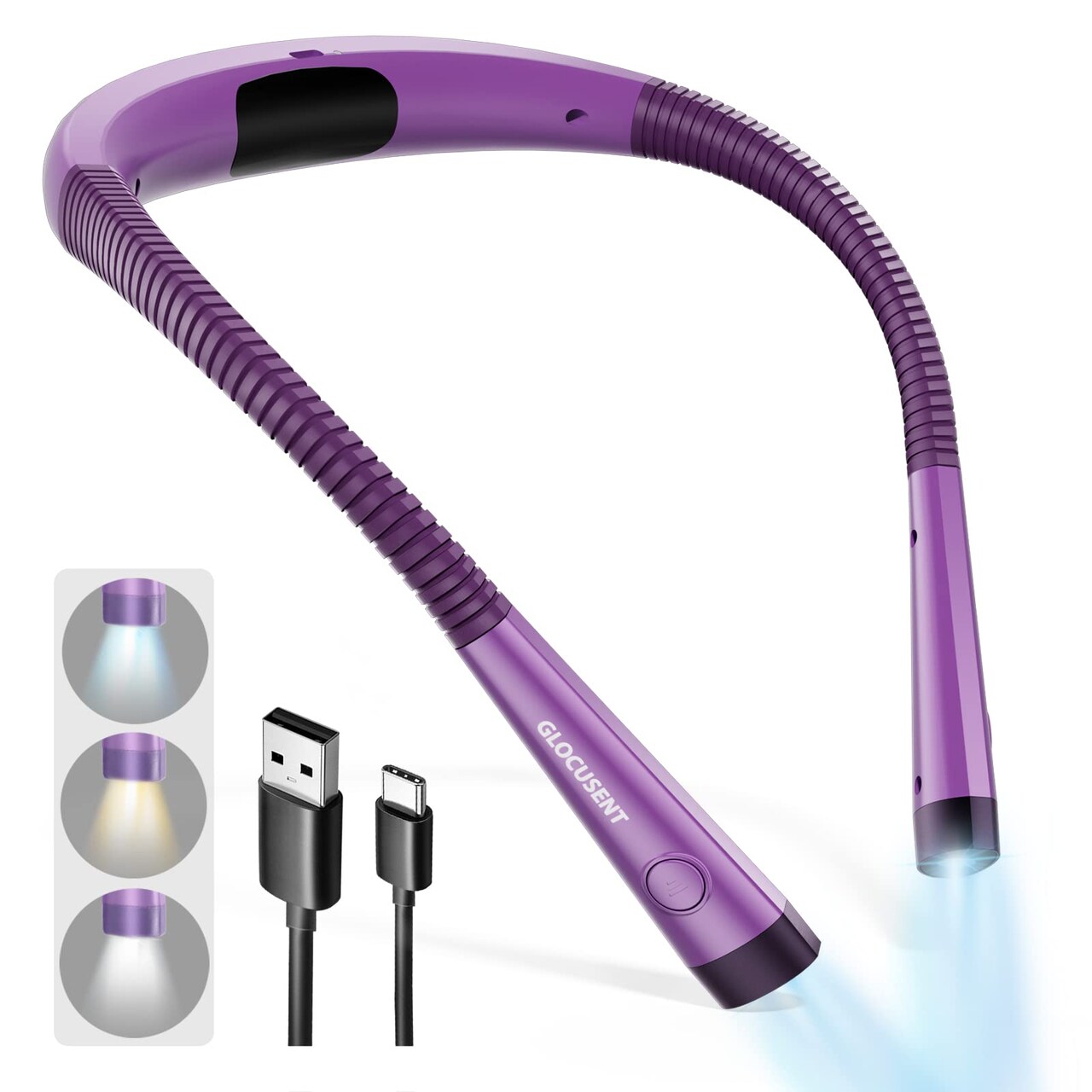 LED Neck Reading Light, Book Light for Reading in Bed, 3 Colors, 6 Brightness Levels, Bendable Arms, Rechargeable, Long Lasting, Perfect for Reading, Knitting, Camping, Repairing